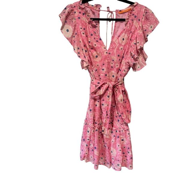 Revolve Oliphant Pink Flirty Floral Ruffle Hem Dress Size XL - Picture 4 of 8